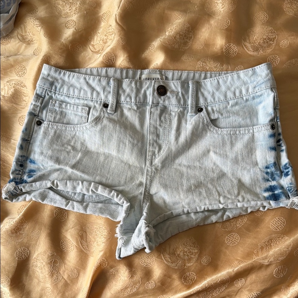 Forever 21 Light Blue Tie-Dye Denim Shorts